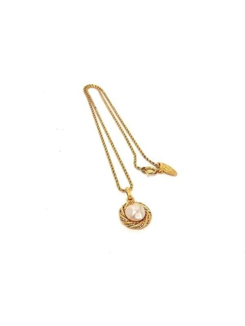Chanel Necklace Circle Rope Motif Gold Metal Faux Pearl Vintage